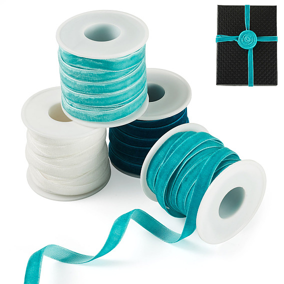 40 yards 4 couleurs ruban de velours simple face, 4pcs bobines vides en plastique