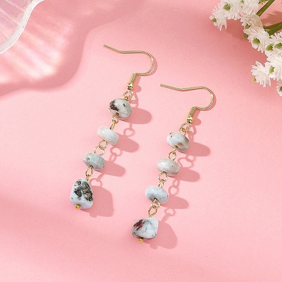 Natural Larimar Dangle Earrings, 304 Stainless Steel Earrings for Women