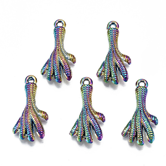 Regenbogenfarbene legierung anhänger, cadmiumfrei und bleifrei, Hähnchenfußform