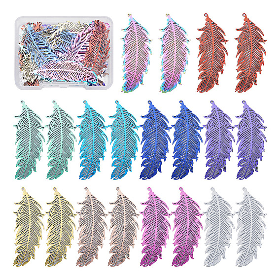 40 шт. 10 цвета 201 филигранные подвески из нержавеющей стали, гравированные металлические украшения, перо