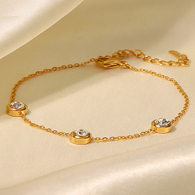 18K Gold Plated Round Zircon Stainless Steel Bracelet - Fashionable and Versatile