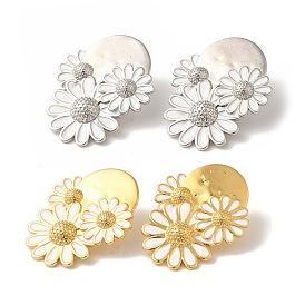 Rack Plating Flower Brass Enamel Stud Earrings, Cadmium Free & Lead Free, Long-Lasting Plated, Daisy