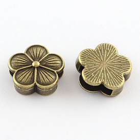 Tibetan Style Flower Alloy Slide Charms, Cadmium Free & Lead Free, 16x16x6mm, Hole: 11x3mm, about 358pcs/1000g