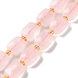 Natural Rose Quartz Beads Strands, Faceted, Rectangle