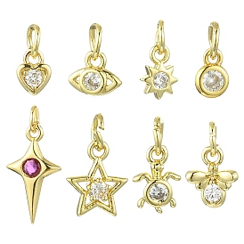 16 шт 8 стиль латунные микропаве подвески из фианита, с целью перехода в кольце, долговечный, мерцающая звезда