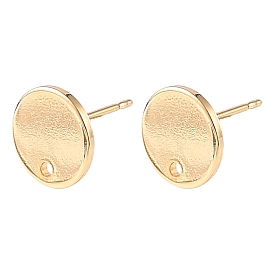 SHEGRACE Brass Stud Earring Findings, Flat Round, Cadmium Free & Lead Free & Nickel Free, Long-Lasting Plated