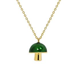 925 Sterling Silver Enamel Mushroom Pendant Necklaces, Versatile Style Collar Chain for Women, Real 18K Gold Plated