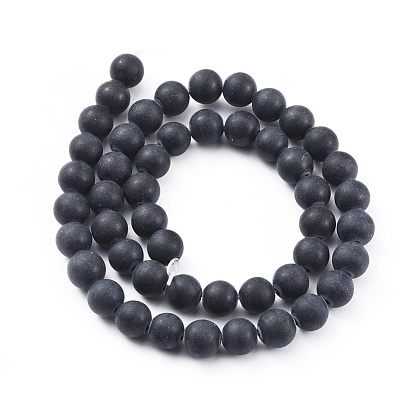 Natural Black Obsidian Beads Strands, Frosted, Round