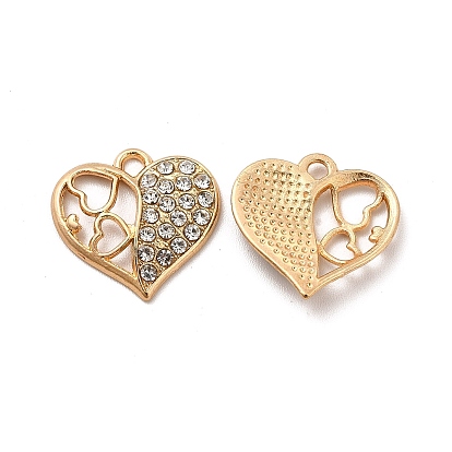 Alloy Crystal Rhinestone Pendants, Hollow Heart Charm