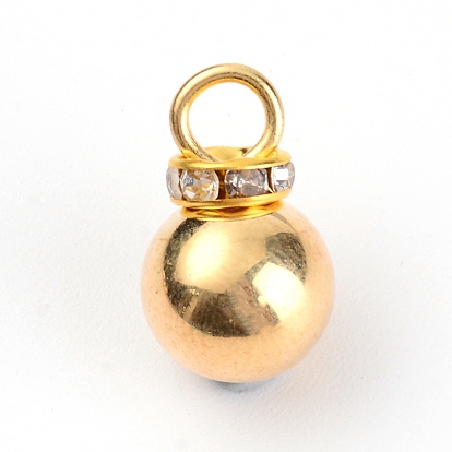 Brass Pendants, with Brass Rhinestone Beads & Iron Finding, Round