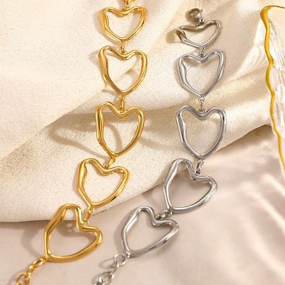 Полые цепочные браслеты из нержавеющей стали для женщин, нерегулярное сердце
