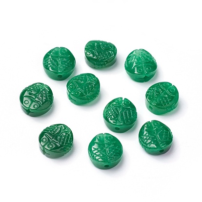 Natural Myanmar Jade/Burmese Jade Beads, Dyed, Oval with Double Fish