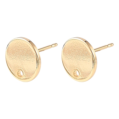 SHEGRACE Brass Stud Earring Findings, Flat Round, Cadmium Free & Lead Free & Nickel Free, Long-Lasting Plated