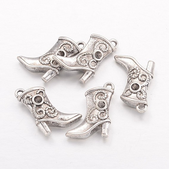 Tibetan Style Alloy Pendant Cabochon Rhinestone Settings, Boot, Lead Free & Cadmium Free, 20x14x4mm, Hole: 1mm, about 374pcs/1000g, Fit for 2mm rhinestone