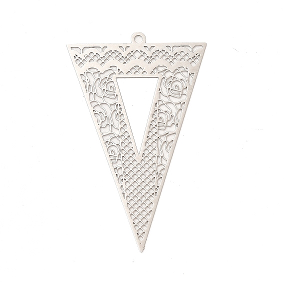 Rack Plating Brass Filigree Pendants, Long-Lasting Plated, Triangle Charms
