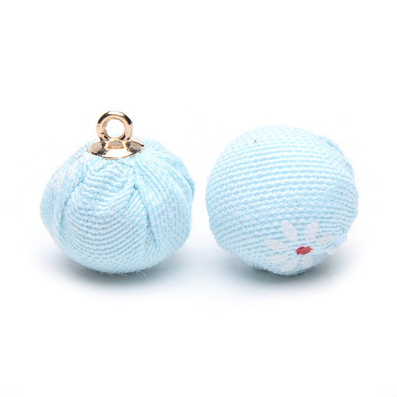 Подвески из ткани ручной ткани, со сплавочной фурнитурой, круглая с цветком, золотые