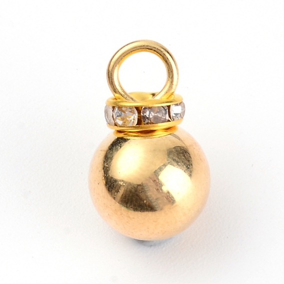 Brass Pendants, with Brass Rhinestone Beads & Iron Finding, Round