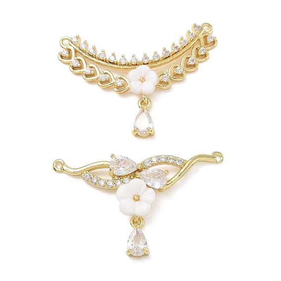 Dijes de conector de zirconia cúbica transparente con micro pavé de latón, enlaces de flores, con resina