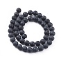 Natural Black Obsidian Beads Strands, Frosted, Round