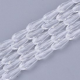 Transparent Glass Beads Strands, Faceted, Teardrop