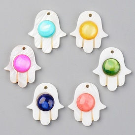 Natural Freshwater Shell Pendants, Dyed, Hamsa Hand/Hand of Fatima/Hand of Miriam
