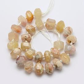 Natural Cherry Blossom Agate Beads Strands, Faceted, Rondelle