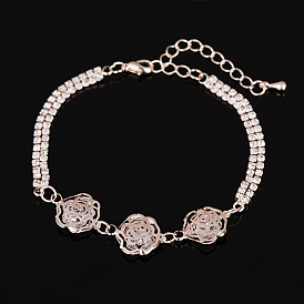 Romantic Sparkling Diamond Bracelet Rose Flower Bracelet Street Photography Jewelry B087.