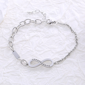 Европейский стиль нержавеющая сталь стразы бесконечность ссылка, браслеты-цепочки rolo и cable для женщин