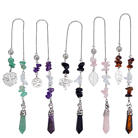 5шт. натуральный аметист, зеленый авантюрин, обсидиан, тигровый глаз и розовые кварцевые чипсы для лозоходства, с 304 стали и латуни выводы из нержавеющей