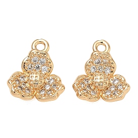 Brass Micro Pave Clear Cubic Zirconia Charms, Flower Charms