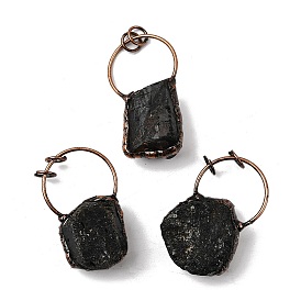 Натуральный черный турмалин большие кулоны, подвески-самородки с латунной фурнитурой из красной меди и соединительными кольцами