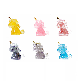 Unicorn Resin Figurines, with Gemstone Chips inside Statues for Home Office Decorations