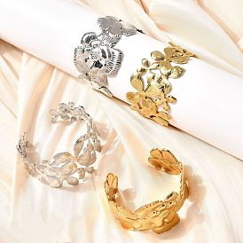 304 из нержавеющей стали манжеты браслеты, широкие браслеты для женщин, цветок