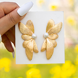 Chic Pearl Butterfly Stud Earrings & Geometric Irregular Alloy Hoops Set