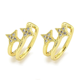 Brass Micro Pave Cubic Zirconia Cuff Earrings, Star