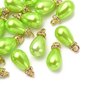 ABS Plastic Pendants, with Golden Tone Iron Findings and Rhinestone, Dyed, Teardrop Charm