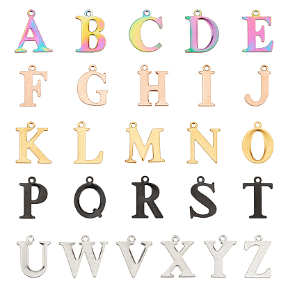 52 шт. 5 цвета вакуумное покрытие pvd 304 подвески из нержавеющей стали, лазерная резка, алфавита A ~ Z