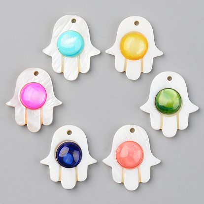Natural Freshwater Shell Pendants, Dyed, Hamsa Hand/Hand of Fatima/Hand of Miriam