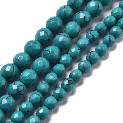Синтетических нитей бирюзовые бусы, окрашенные, граненые, круглые