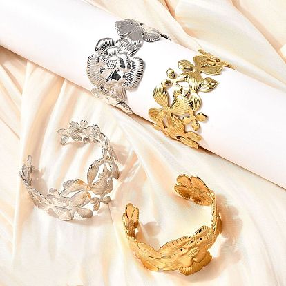 304 из нержавеющей стали манжеты браслеты, широкие браслеты для женщин, цветок