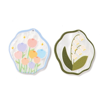 Embossed Printed Acrylic Pendants, Spring & Summer Theme, with Flower Pattern