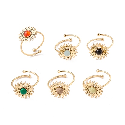 Natural Gemstone Sun Open Cuff Ring, Ion Plating(IP) 304 Stainless Steel Chunky Earrings for Women, Golden