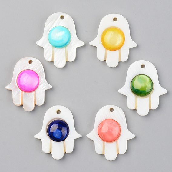 Natural Freshwater Shell Pendants, Dyed, Hamsa Hand/Hand of Fatima/Hand of Miriam