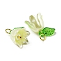 Acrylic Pendants, with Golden Brass Loops, Pearl with Lily of the Valley