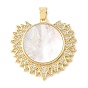 Pendentifs en laiton sertis de micro-pavés de zircone cubique transparente et de coquillage blanc naturel, charmes de soleil, crémaillère plaquage, plaqué longue durée, sans cadmium et sans plomb