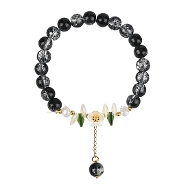 Стеклянной бусины шарм браслеты, Браслеты из искусственного жемчуга из стекла и АБС-пластика для женщин, цветок