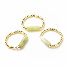 Natural Gemstone Column Beaded Finger Ring with Synthetic Hematite for Women