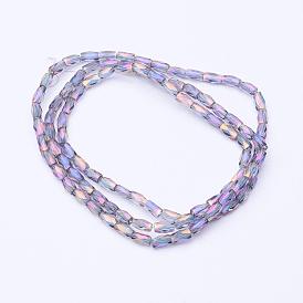 Electroplate Transparent Glass Beads Strands, Full Rainbow Plated, Faceted, Column