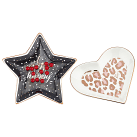 Fingerinspire Porcelain Jewelry Plate, Heart & Star