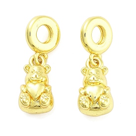 Rack Plating Brass European Dangle Charms, Heart Bear Large Hole Pendants, Long-Lasting Plated, Lead Free & Cadmium Free